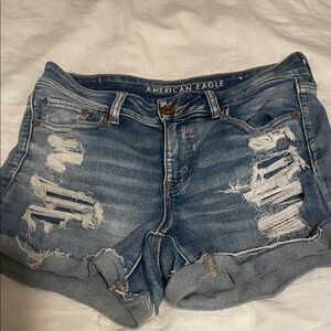 American Eagle Outfitters Women's Ripped Blue Jean Shorts